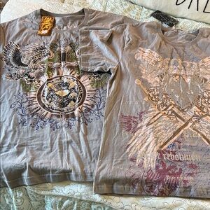 2 Graphic Print Gray T-Shirts
